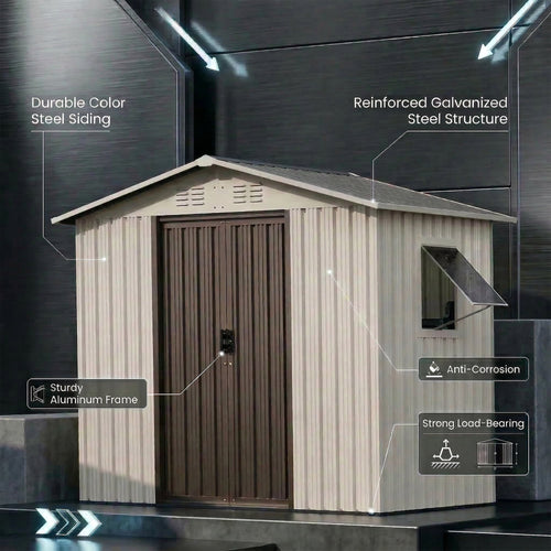 6x4 Outdoor Steel Storage Sheds, Metal Tool Outdoor Shed,With Windows& Air Vent&Gloves,for Backyard,Garden,Lawn,Creamy white